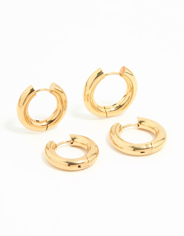 Lovisa - Waterproof Gold Plated Stainless Steel Tube Hoop Earrings 2 Pack