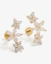 Lovisa - Gold Plated Surgical Steel Cubic Zirconia Flower Claw Flat Back Studs 2-Pack