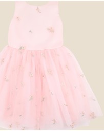 Bebe by Minihaha - Pink Floral Embroidered Back Bow Tulle Dress - Kids