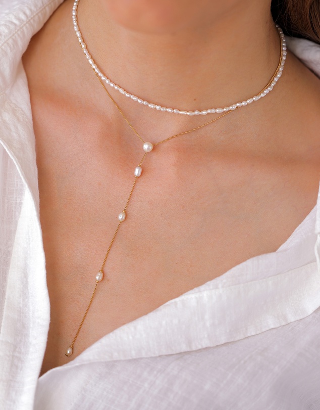 Elli Jewelry - Necklace Y with Pearls Cultured Freshwater Pearls 925 Sterling Silver Gold-plated