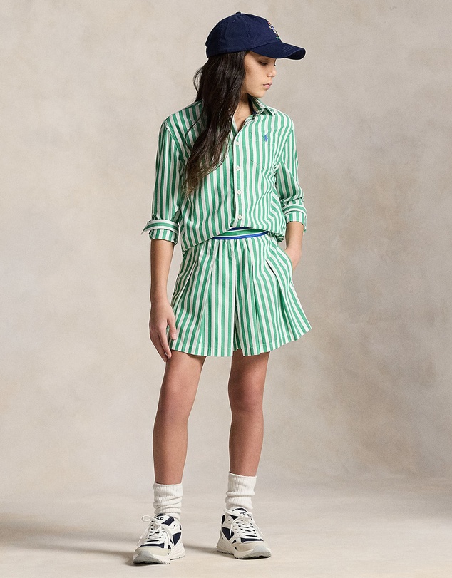 Polo Ralph Lauren - Striped Pleated Poplin Culotte Shorts - Teens