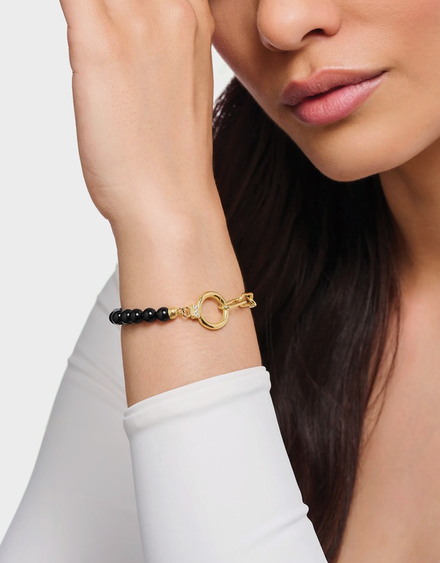 THOMAS SABO - Gold Bracelet with Onyx Beads and White Zirconia
