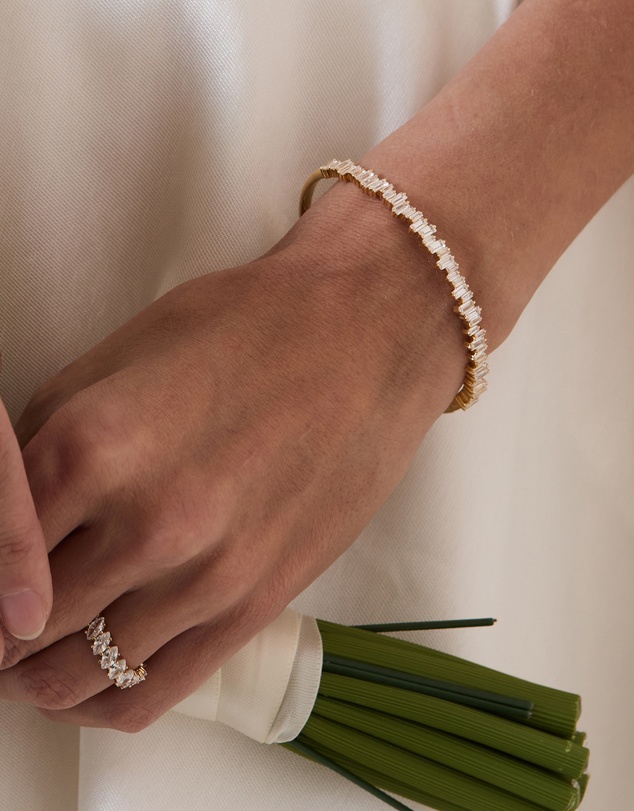 Wanderlust + Co - Jagged Baguette 14K Gold Vermeil Bangle