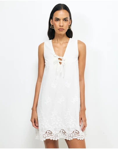 AERE - Delilah Embroidered Cotton Lace Mini Dress