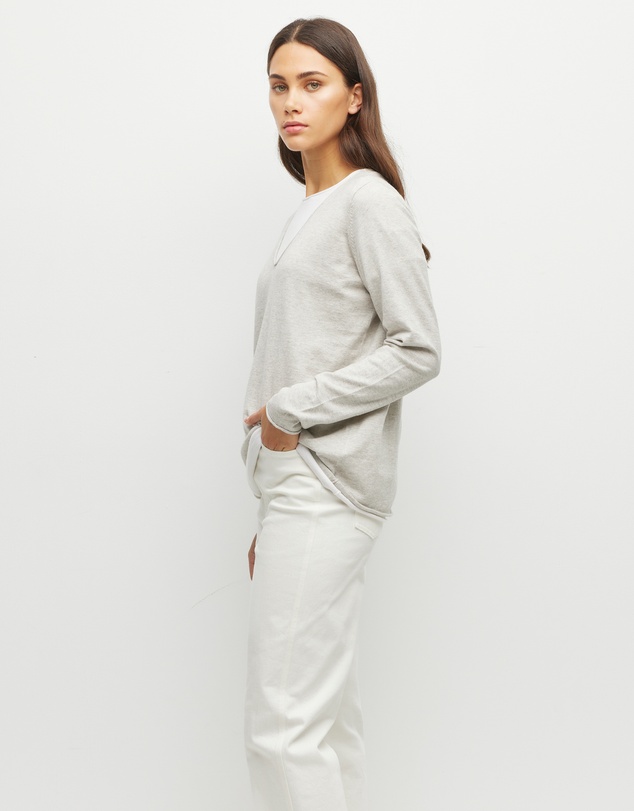 JH Lounge - JHL V-Neck L/S T (Fine Cotton Cashmere) Soft Grey Marle
