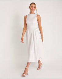 Six Stories - Drop Waist Midi Dress with Volume Skirt