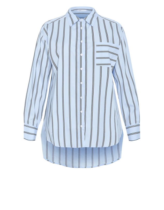 City Chic - Plus size Chiara Oversized Longline Stripe Cotton Shirt - baby blue