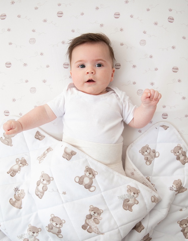 Living Textiles - Reversible Quilted Cot Comforter - Cuddly Bear