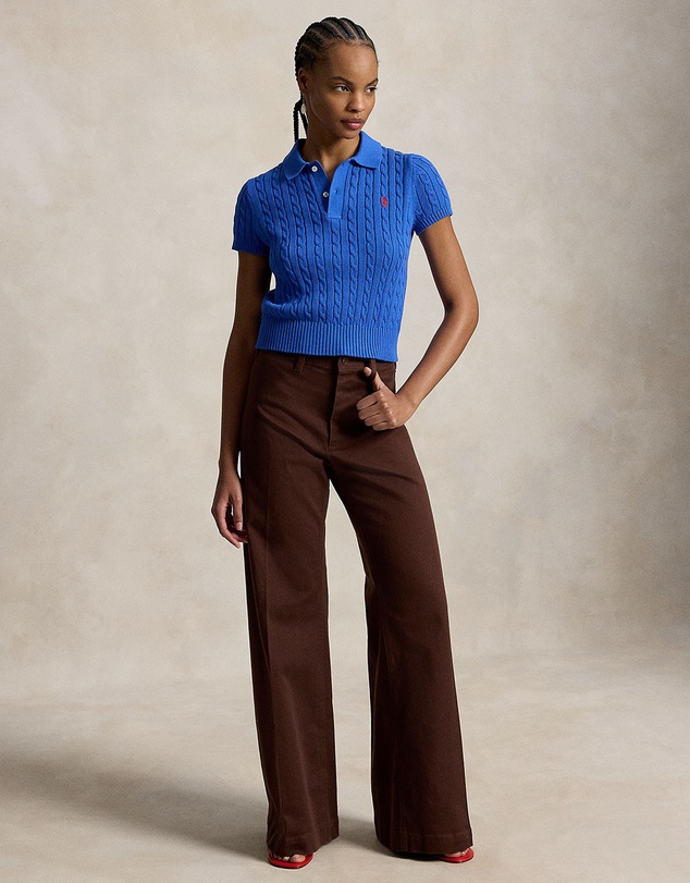 Polo Ralph Lauren - Cable-Knit Cotton Cropped Polo Shirt - ICONIC EXCLUSIVE