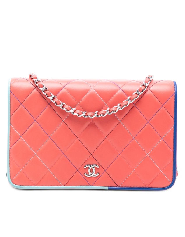 Chanel - Pre-Loved CC Quilted Lambskin Multicolor Border Full Flap Wallet on Chain