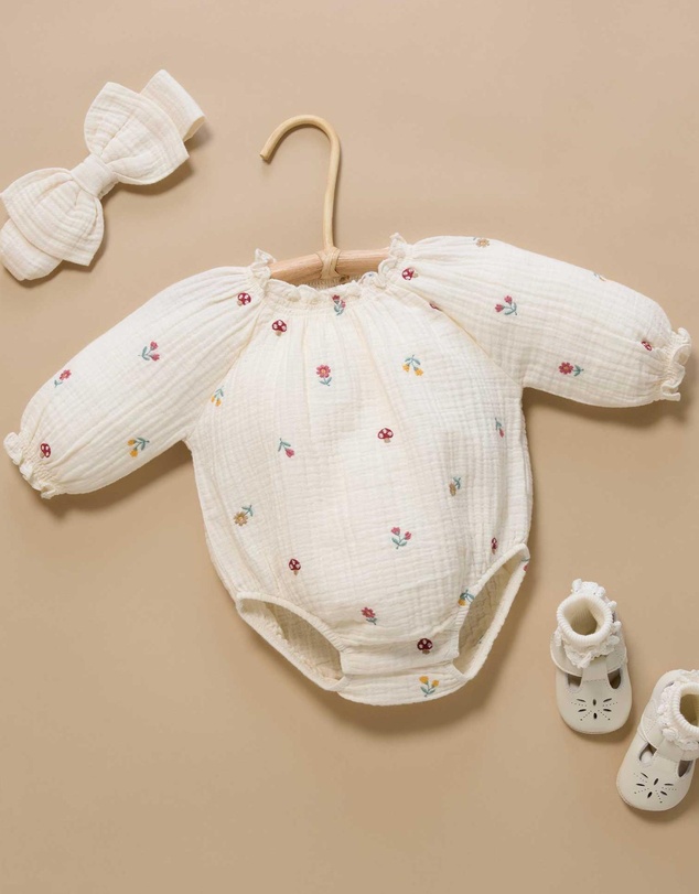 Purebaby - Embroidered Bodysuit -Kids-Babies