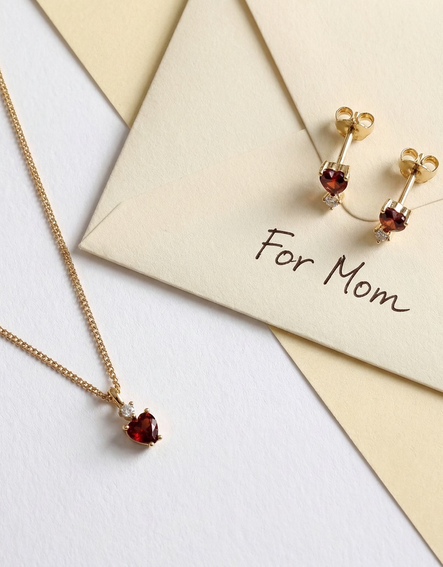 Elli Jewelry - Jewelry Set Heart Red Zirconia 925 Sterling Silver Gold-plated