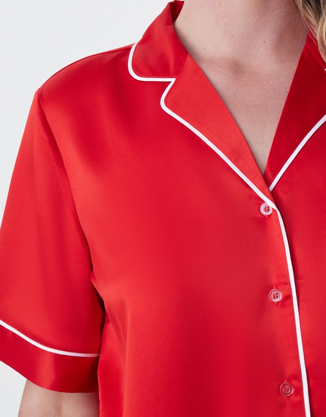 Bras N Things - Liquid Satin Short Sleeve - Red