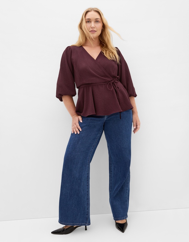 City Chic - Plus size Celina Peplum Top - bordeaux