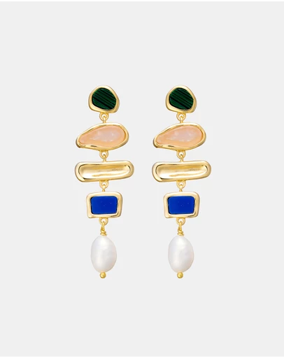 Zoe Olivia - 14K Gold Vermeil Multistone Pearl Drop Earring