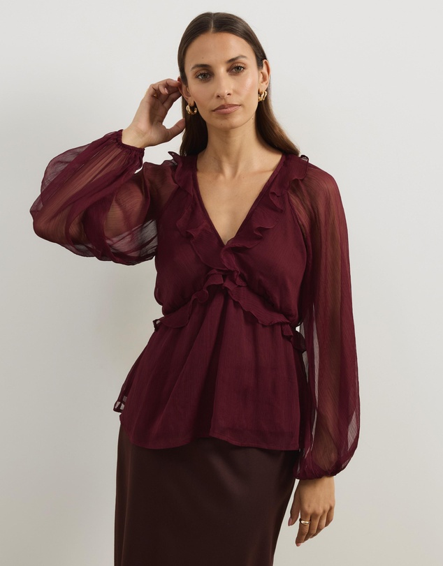 Atmos&Here - Piper V-Neck Ruffle Blouse