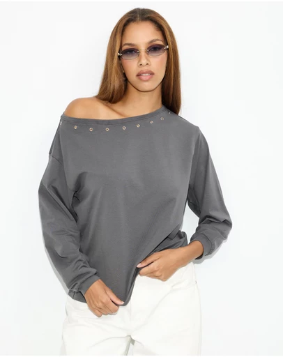Dazie - Holly Long Sleeve Eyelet T-Shirt