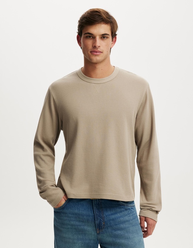 Cotton On - Cropped Fit Textured Long Sleeve T-Shirt