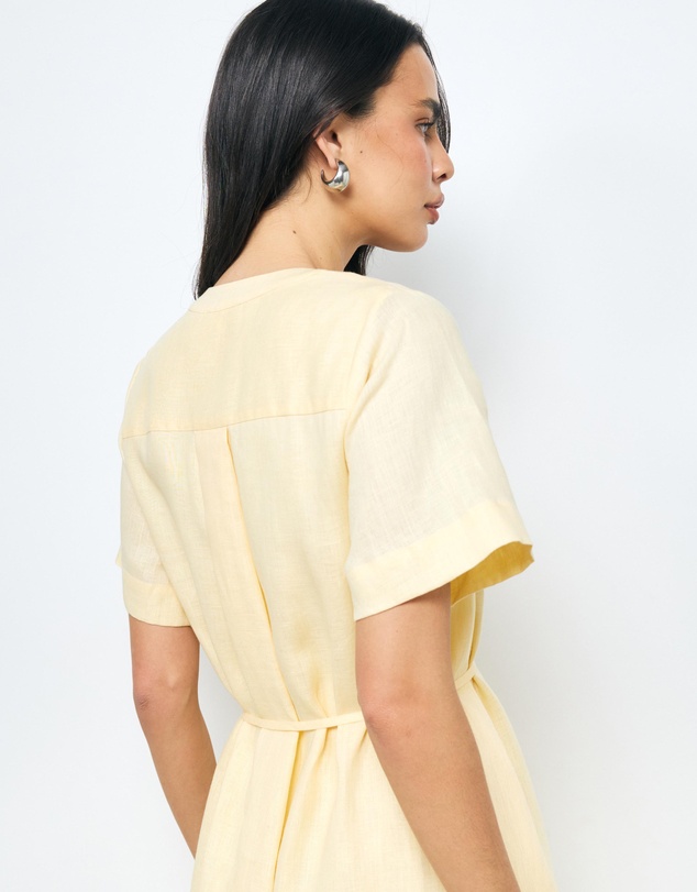 AERE - Cery Linen Short Sleeve Midi Dress
