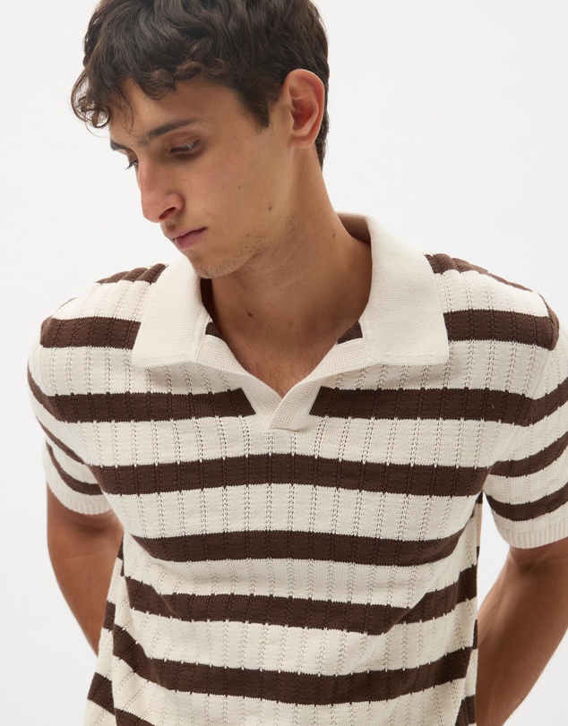 AERE - Stripe Cotton Knit Polo