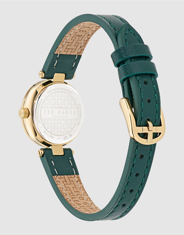 Ted Baker - Jolyye Crystal 24mm Gold-Tone Green Leather Watch