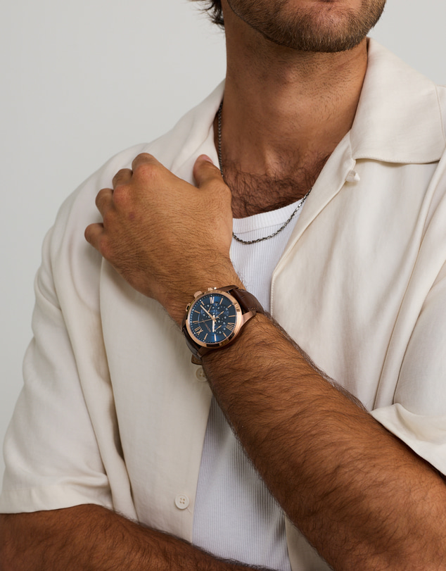 Michael Hill - Men's Chronograph Watch in Rose Tone Stainless Steel and Brown Leather
