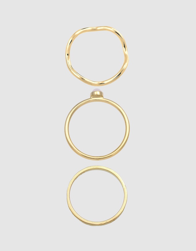 Elli Jewelry - Pink Opal Ring Set in Gold-Plated 925 Silver