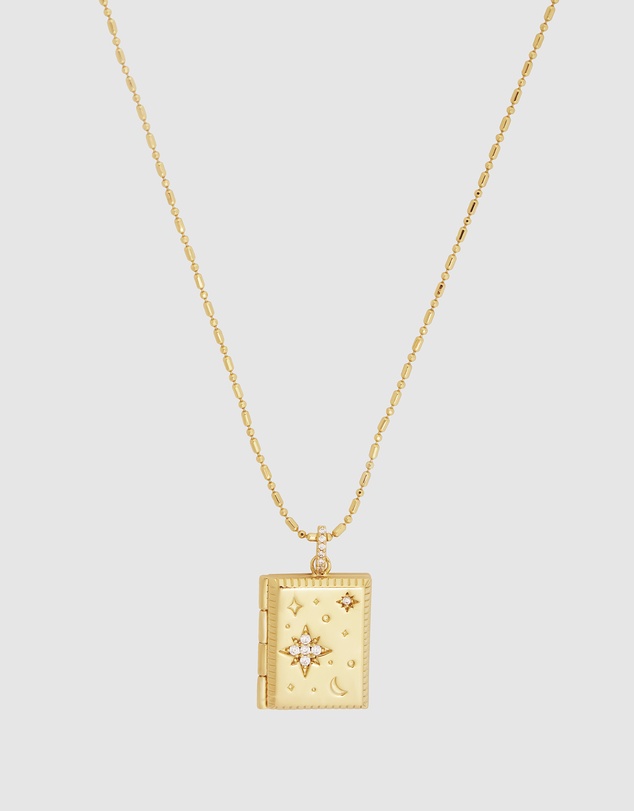 Wanderlust + Co - Fly Me To The Moon Gold Locket Necklace