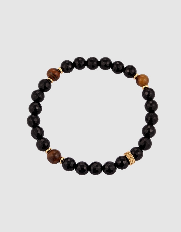 Kuzzoi - ICONIC EXCLUSIVE - Onyx and Tiger's Eye Bead Bracelet in Gold-Plated 925 Sterling Silver