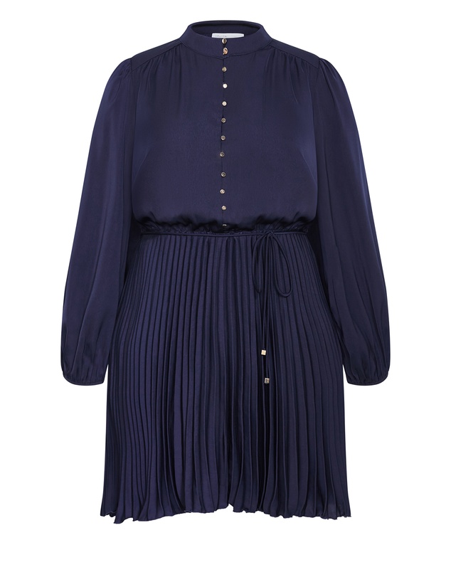 City Chic - Halle Long Sleeve Pleat Mini Dress