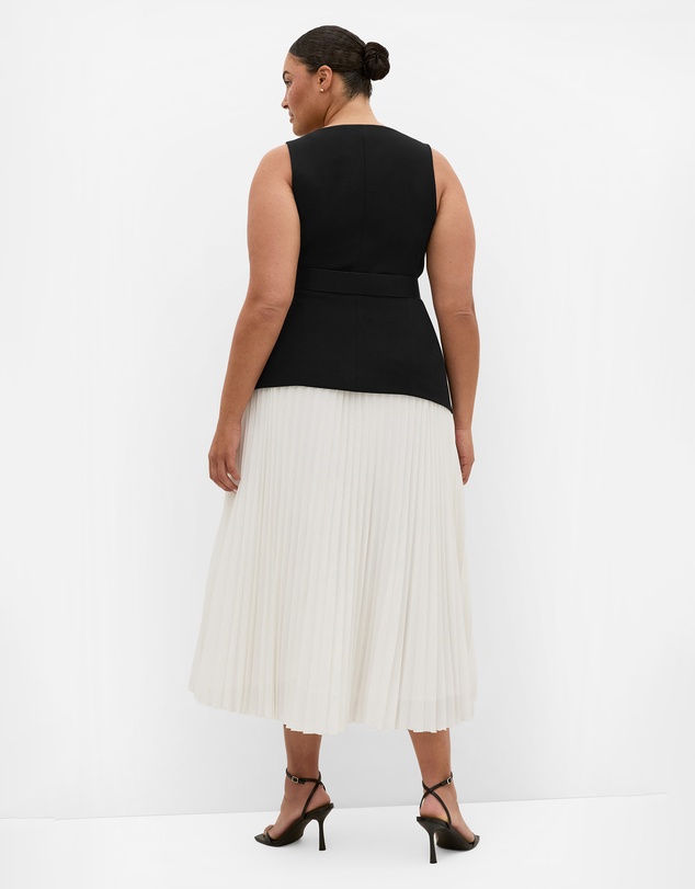 City Chic - Plus size Chiara Vest Pleat Dress - black ivory