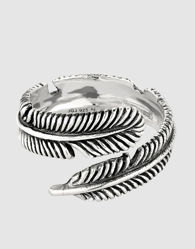 Kuzzoi - ICONIC EXCLUSIVE - Feather Band Ring in Oxidised 925 Sterling Silver
