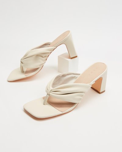 Ruched Leather Thong Heels