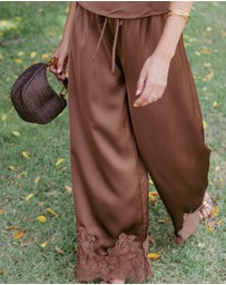 Petal & Pup - Viola Drawstring Wide Leg Pant - Chocolate