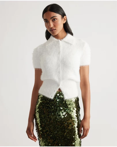 Decjuba - Rosie Fluffy Knit Polo Tee