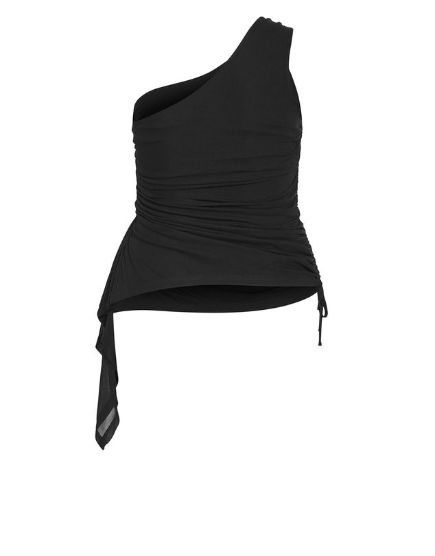 City Chic - Plus size Lauren One Shoulder Ruched Top - black