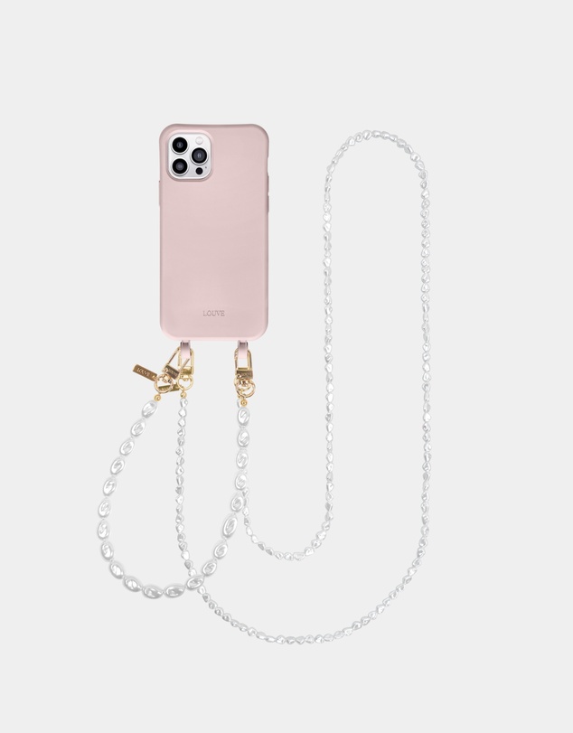LOUVE COLLECTION - Dusty Pink Phone Case + Pearl Crossbody Chain & Wristlet