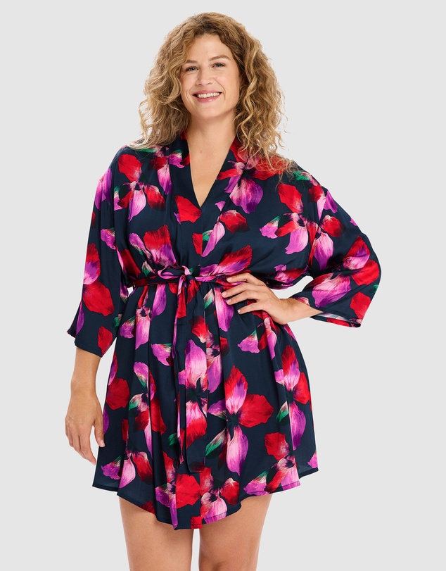 Sans Complexe - Graceful Short Viscose Satin Kimono Lingerie Robe