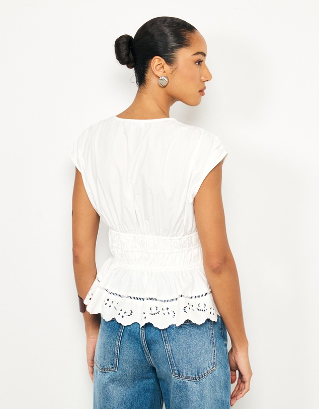 AERE - Bonnie Ruched Lace Peplum Top