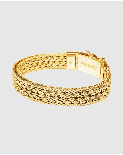 Nialaya Jewellery - Men's Gold Braided Chain Bracelet