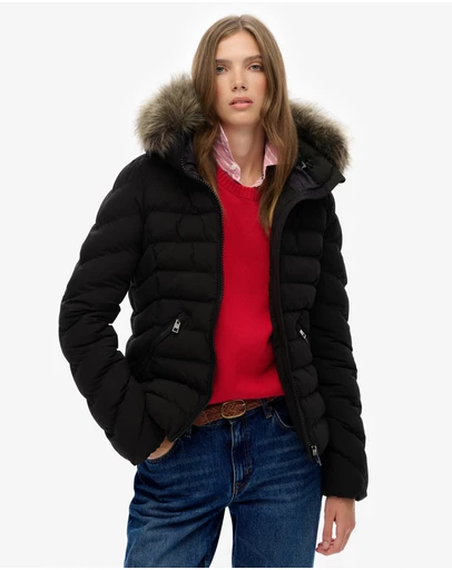Superdry - Fuji Faux Fur Slim Fit Hood Padded Jacket