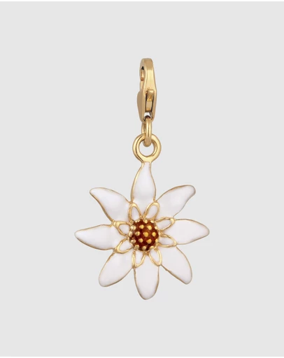 Elli Jewelry - Edelweiss Flower Charm with Enamel in Gold-Plated 925 Silver