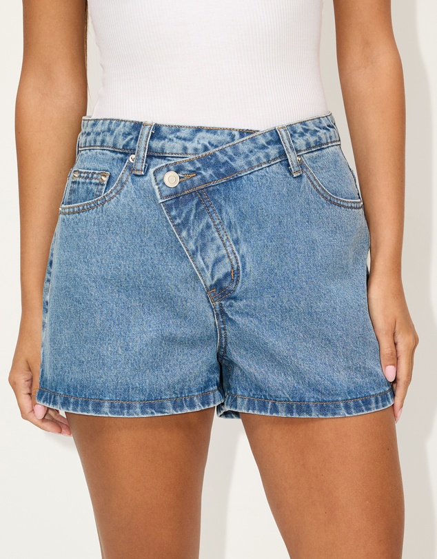 Dazie - Oceane Asymmetric Button Denim Shorts