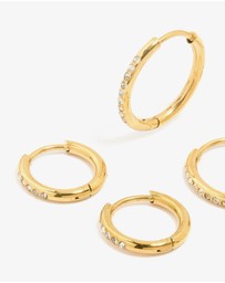 Lovisa - Waterproof Gold Plated Stainless Steel Cubic Zirconia Clicker Hoops 3-Pack