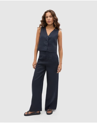 Seed Heritage - Linen V Neck Button Shell