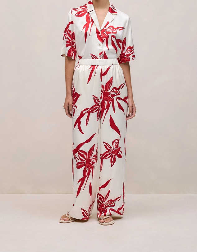 Trenery - Wild Iris Satin Relaxed Pant in White
