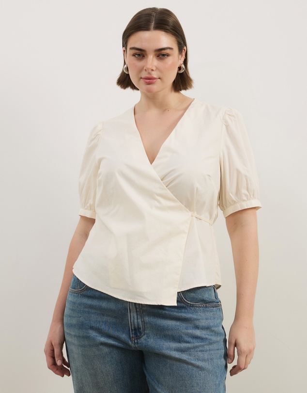 Atmos&Here Curvy - Nora Puff Sleeve Wrap Shirt