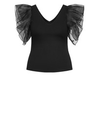 City Chic - Plus size Sierra Ruffle Sleeve Top - black