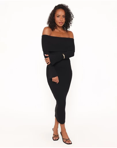Petal & Pup - Domitia Off Shoulder Knit Dress - Black