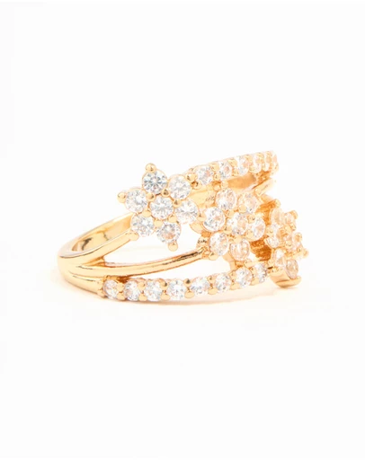 Lovisa - Gold Plated Cubic Zirconia Flower Stacked Ring